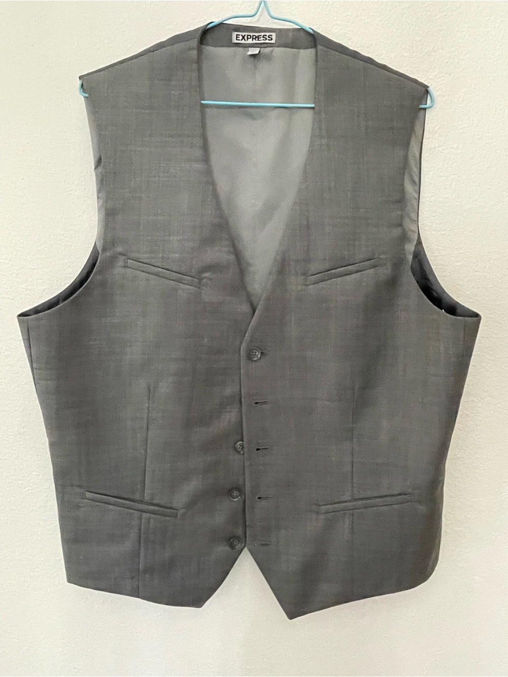 Express Men's Gray Tailored Dress Vest - Classic Five-Button Waistcoat